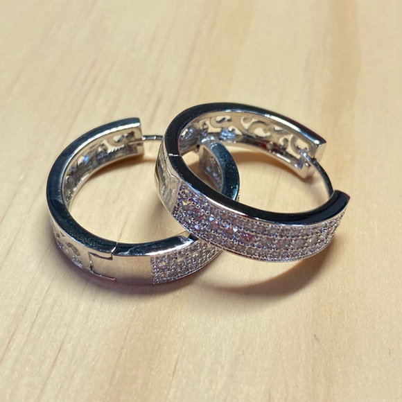 Platinum Plated Hoop Earrings - Picture 3 of 4